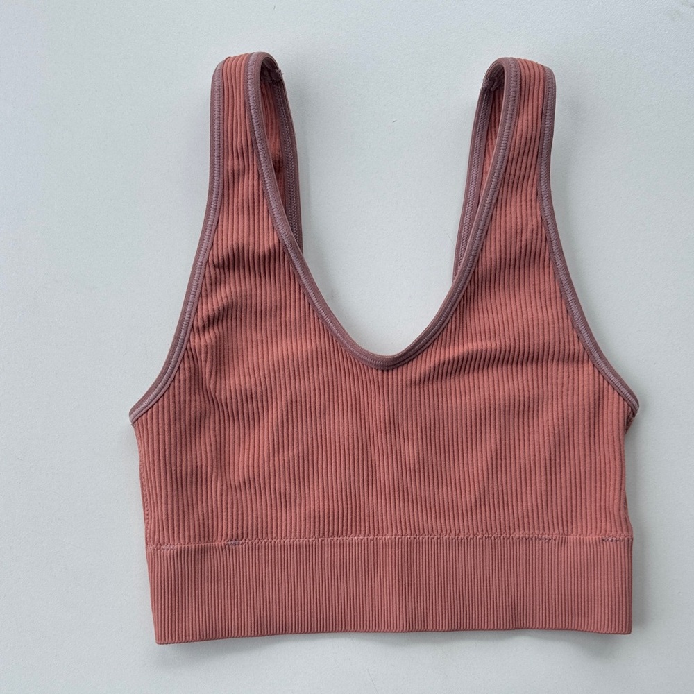 aerie Ribbed Bralette in Dusty Rose with Mauve Trim